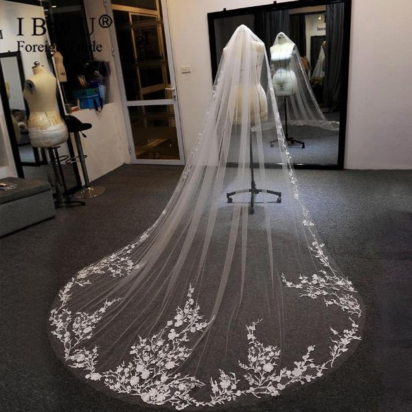 

bridal veils 2021 real po white/ivory wedding veil 3m long comb leaf flower lace cathedral accessories veu de noiva, Black