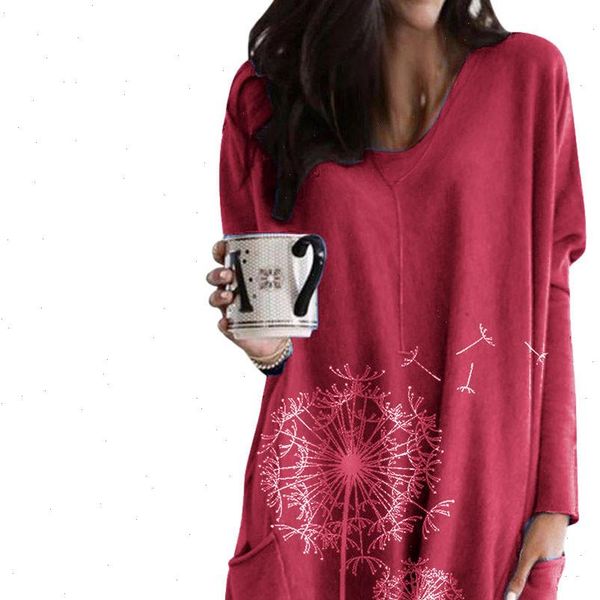 

tunic plus size autumn womens blouses winter casual o neck printing pocket blouse long sleeve print tallas grandes mujer, White