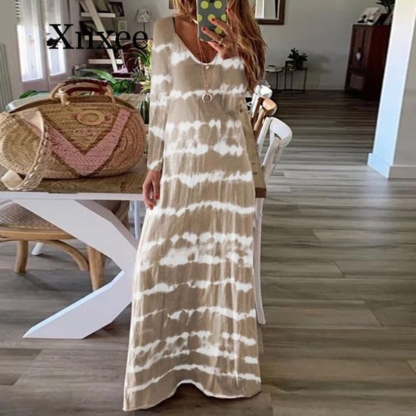 

spring autumn vintage loose long sleeve party dress women casual striped print maxi vestidos plus size 5xl dresses, Black;gray