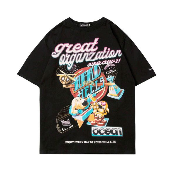 

1132021 summer new men's t-shirt fashion brand loose cartoon couple's short sleeve t-shirt, White