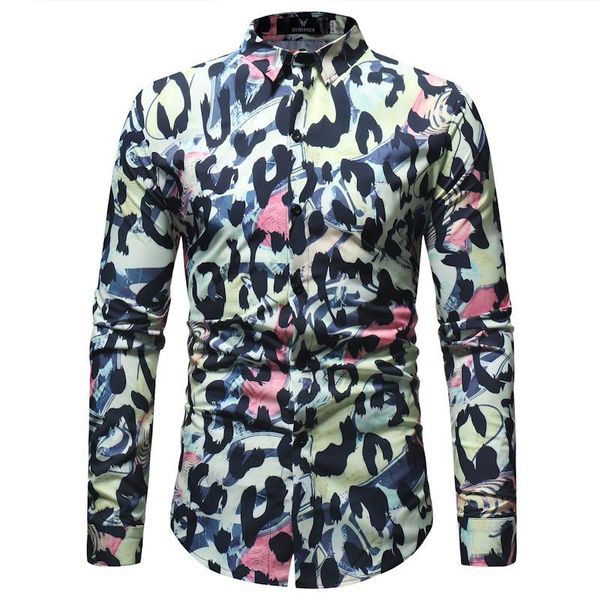 

men's casual shirts european and american fashion printed long sleeve shirt personality youth male slim fit plus size -5xl, White;black