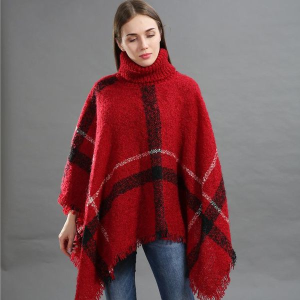

women's sweaters fashion women turtleneck sweater tassel cloak, White;black