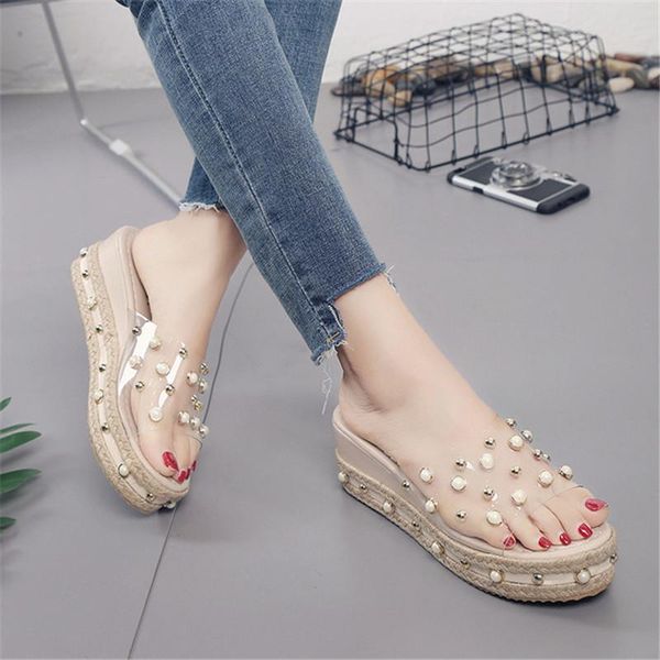 

women sandals summer shoes women's slippers rhinestone wedges flip flops fashion clip toe beach shoe for 741, Black
