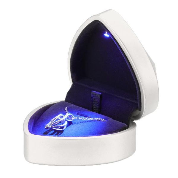 

jewelry pouches, bags luxury heart-shape led light ring holder box proposal wedding band display storage show case, Pink;blue