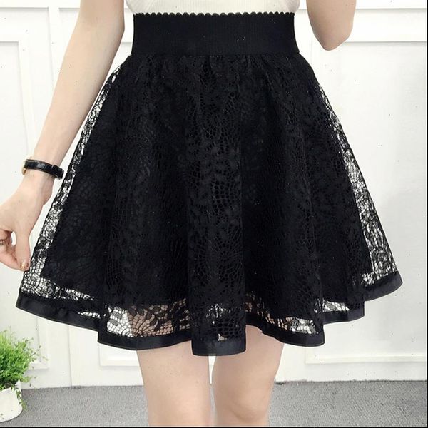 

fashion tulle pleated tutu womens skirt elastic high waist short mini lace, Black