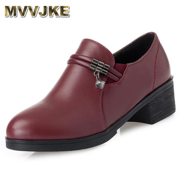 

dress shoes mvvjke 2021 genuine leather med heels slip on women pump square heel round toe pumps spring autumn footwear e178, Black