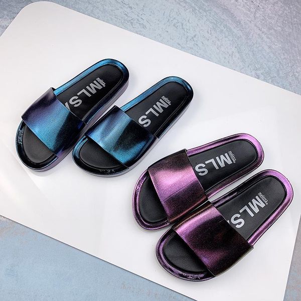 

sandals summer casual women's beach shoes designer women jelly classic flat slippers zapatillas mujer, Black