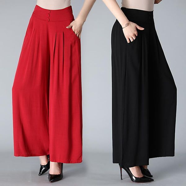 

summer fashion trousers thin women pant wide leg large size loose high waist casual pants skirt dance kz509, Black;white