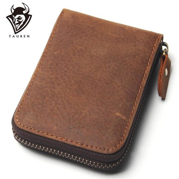 

card holders 12 slots crazy horse leather purse men wallet women id zipper mini with multi designs, Brown;gray