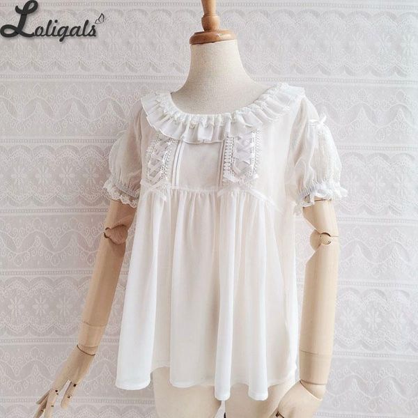 

women's blouses & shirts white chiffon blouse short sleeve lolita by yilia