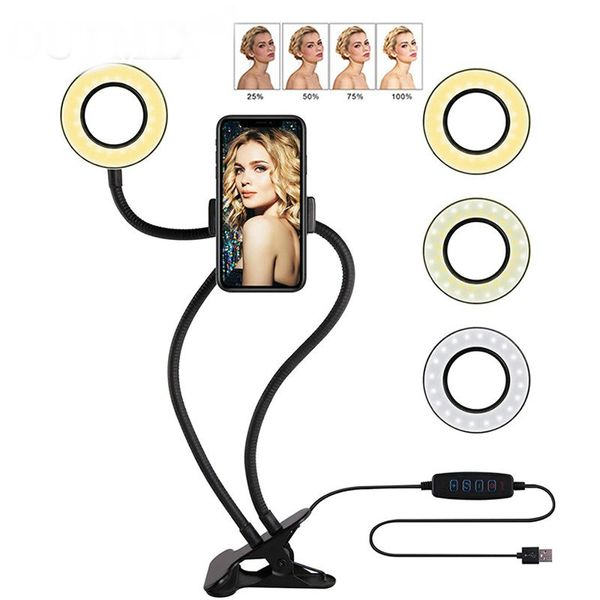 Illuminazione Photo Studio Selfie LED Ring Light con supporto per telefono cellulare per Youtube Live Stream Makeup Phone Lamp iPhone/Android