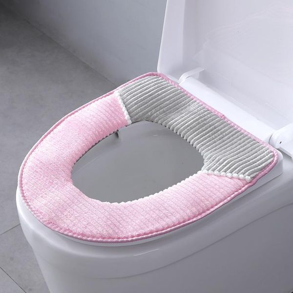 

sticky toilet seat with buckle waterproof warm thickened winter corduroy stripes cover bathroom supplies hug-deals covers