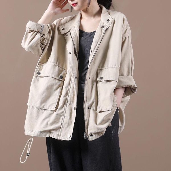 

women's jackets spring autumn korean style loose large size clothing leisure hem drawstring stand collar short jacket women coat zh1214, Black;brown