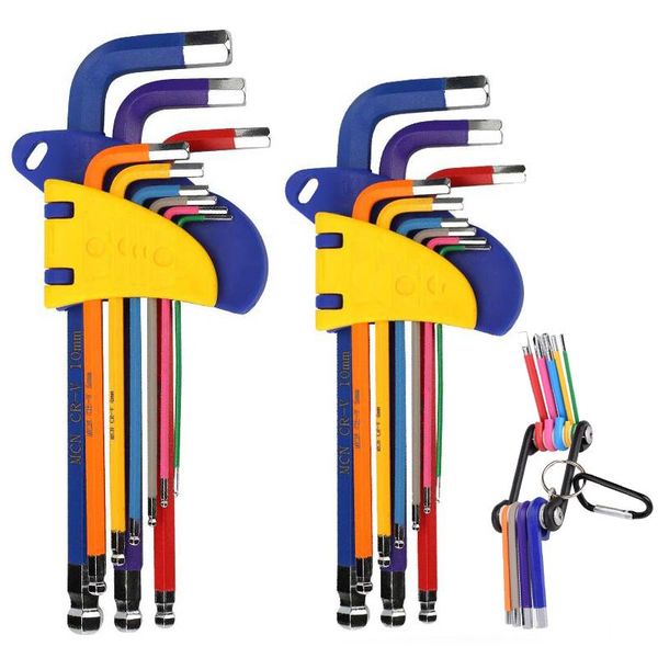 

hand tools 9pcs ball point colored rain bow color wrench colorful hex key set metric mixed kit