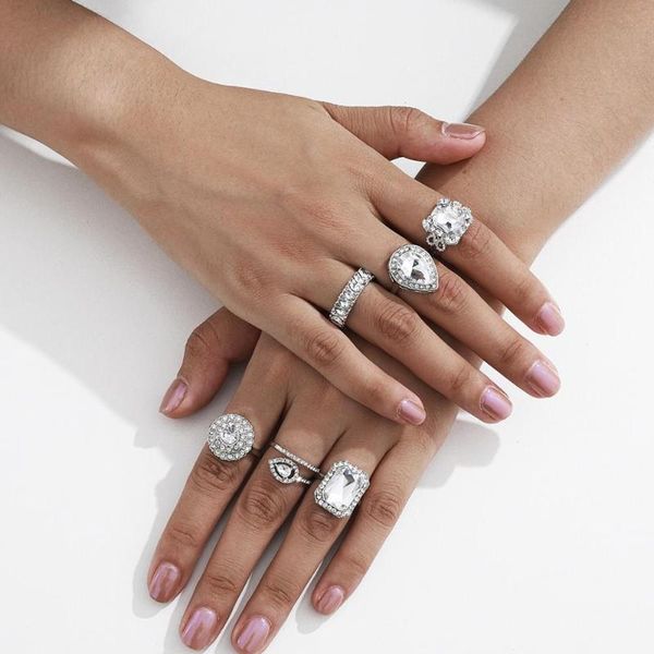 

pcs/set luxury square rhinestone rings all-match geometric ring for women fashion jewelry wedding gifts cluster, Golden;silver