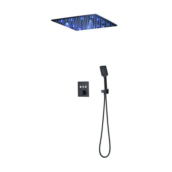 

bathroom black shower set led faucets 16inches/20inchs misty rainfall head system button thermostatic mixer sets