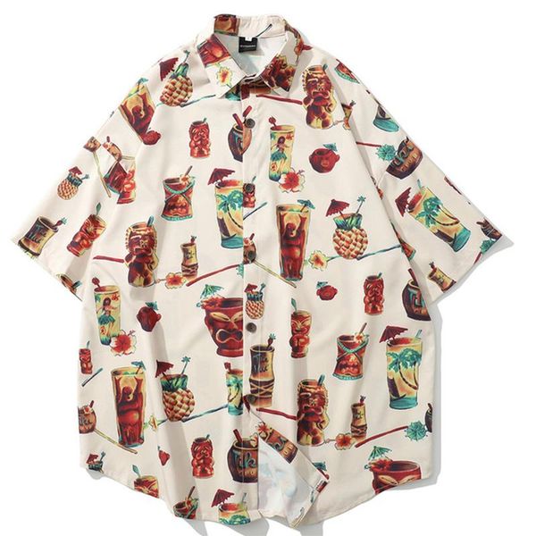 

drink 3d print shirts men 2021 summer tees turn-down collar japanese streetwear hip hop shirt casual short sleeve men's, White;black