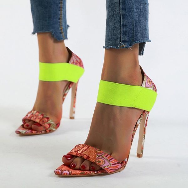 

sandals large size high heels slip-on loafers summer women's female shoe big fashion high-heeled stiletto elastic band y5lh, Black