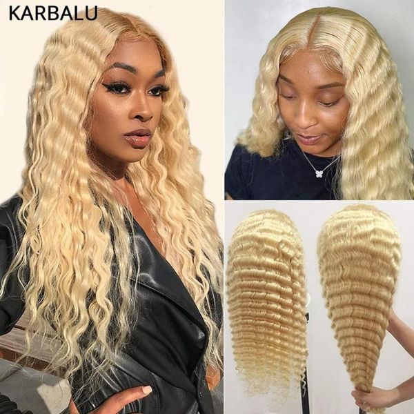 

deep wave human hair wigs karbalu 13x4x1 middle part lace for women 150% density remy natural black color, Black;brown