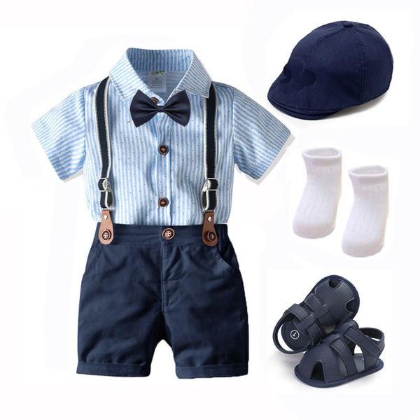 

clothing sets summer boys clothes hat shoes baby outfit set bow tie bib suit born 7 pieces party birthday dresses 3 6 9 12 18 24 months, White