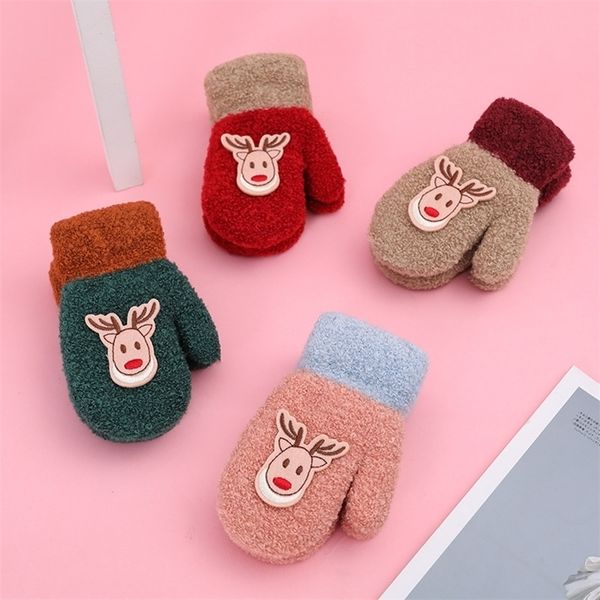

winter new children's christmas lovely thickened neck mittens boys plush baby warm gloves, Black