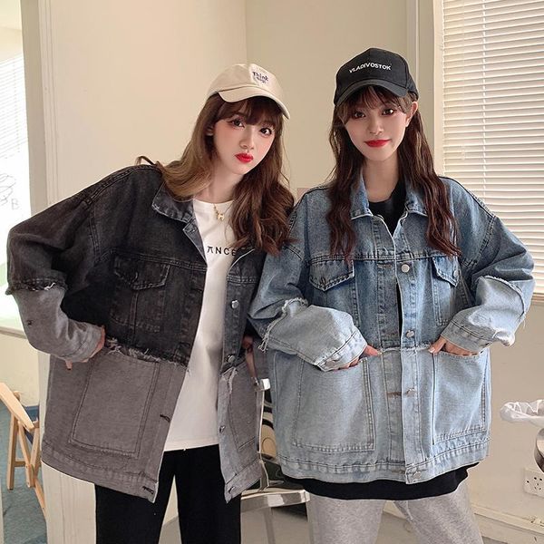 

women's jackets spring women denim coats japanese style patchwork oversize and woman's baseball-uniform clothes, Black;brown