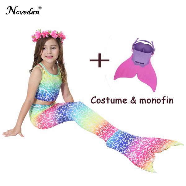 

anime costumes new 2020 rainbow children mermaid tail with monofin for girls kids costume swimming swimmable mermaid tail costume cosplay, Black