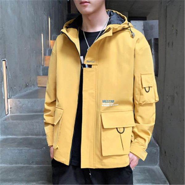 

mens tooling casual jackets fashion korean version long sleeve zipper hooded outerwear designer male winter loose pocket felt coats, Black;brown