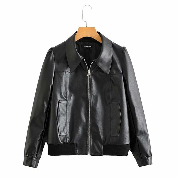 

women's jackets merodi autumn women stylish england style faux leather black outwear cool lady turn-down collar motobiker pu chic, Black;brown
