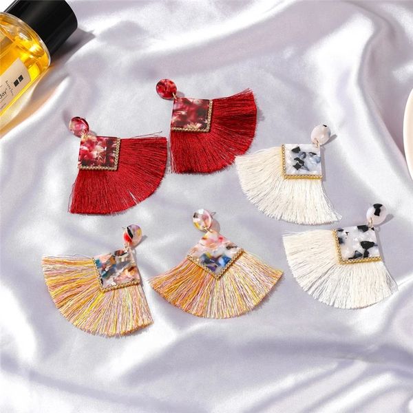 

dangle & chandelier vintage bohemian cotton tassel earrings acetic acid drop earrings for women geometric round square acrylic ear jewelry b, Silver