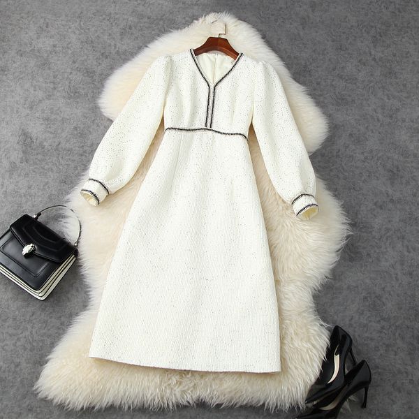 

casual dresses european and american women's winter wear style long-sleeved v-neck hits sequins fashionable tweed dresses ul8k, Black;gray