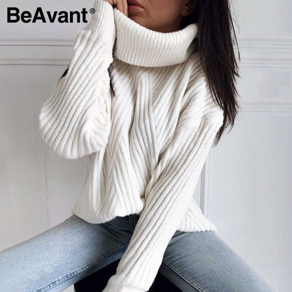 Beavent Turtleeneck вязаный свитер Женский повседневная Batwing с длинным рукавом пуловер джемпер женские уличные женские дамы белый свитер 210709