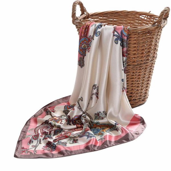 

scarves 2021 silk square scarf women foulard 90*90cm headscarf soft neckerchief lady shawl wrap muffler bandanna female print hijabs, Blue;gray