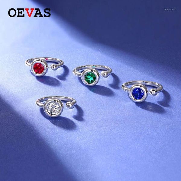 

cluster rings oevas real 1 blue green red white moissanite finger 100% 925 sterling silver sparkling engagement party fine jewelry1, Golden;silver