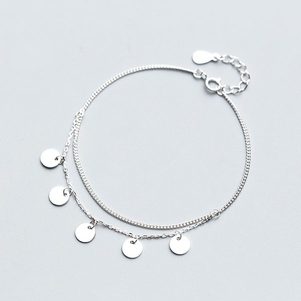 MloveAcc Echtes 925 Sterling Münze Disc Charm Armbänder Frauen Mode Silber Kette Link Armband