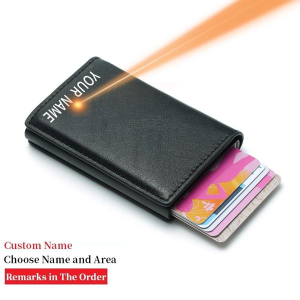 

card holders fashion men holder wallet women metal rfid vintage aluminium money bag leather bank cardholder case, Brown;gray