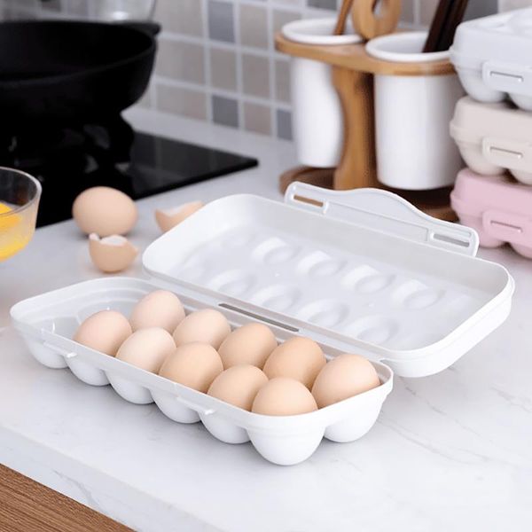 

storage bottles & jars 12/18 grid egg box with lid snap-on stackable tray rack refrigerator gray khaki pink environmental simple holder