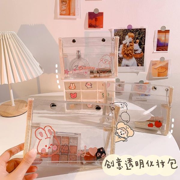

cosmetic bags & cases transparent pvc bag ins cartoon bear makeup woman travel portable small wash toilet pencil