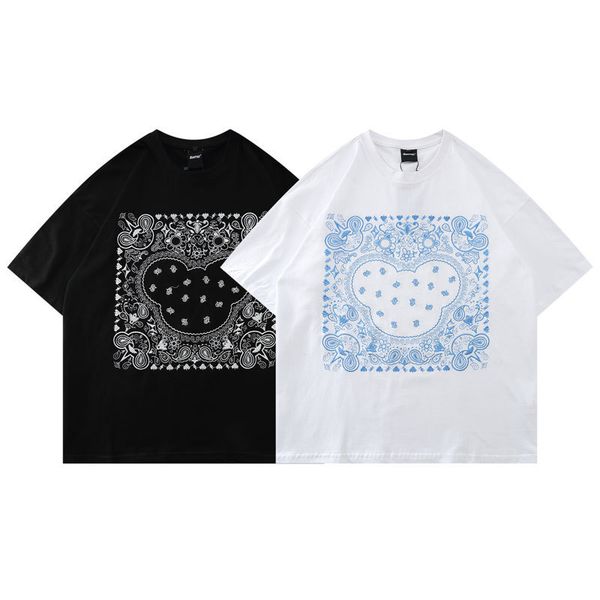 

fashion t shirt impas guochao summer brand short sleeve men's heavy industry embroidery cashew flowers in lovers' loose half tee, White;black
