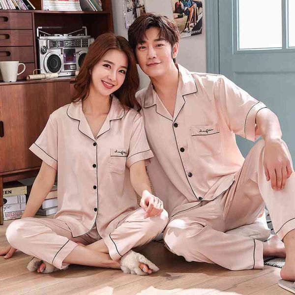 

women's shorts satin chiffon lovers pajamas short-sleeved men pajama set large size thin women pyjamas jw98, White;black