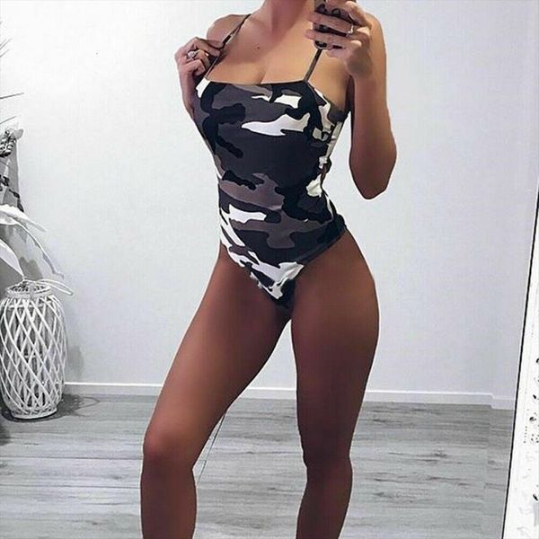 

camouflage party v neck women jumpsuit slip bodycon playsuit clubwear, Black;white