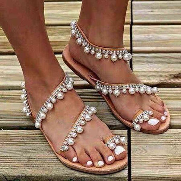 

sandals women's flat bottom tassel pearl sandals large sandals, Black