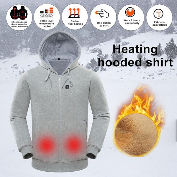 

gym clothing men women electric heating clothes usb charging sweater fleece hooded winter thermal for fishing hiking camping, White;black
