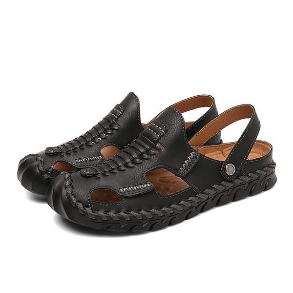 

sandals couro trekking hombre da sandale 2021 rubber piel slide uomo work masculina vietnam para shoes herren size zandalias man sandal, Black
