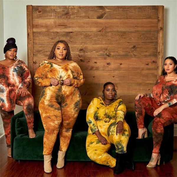 

homewear women leggings plus size tie dye outfit 2 two piece set womens track suit long sleeve sets wholesale drop 211102, Black