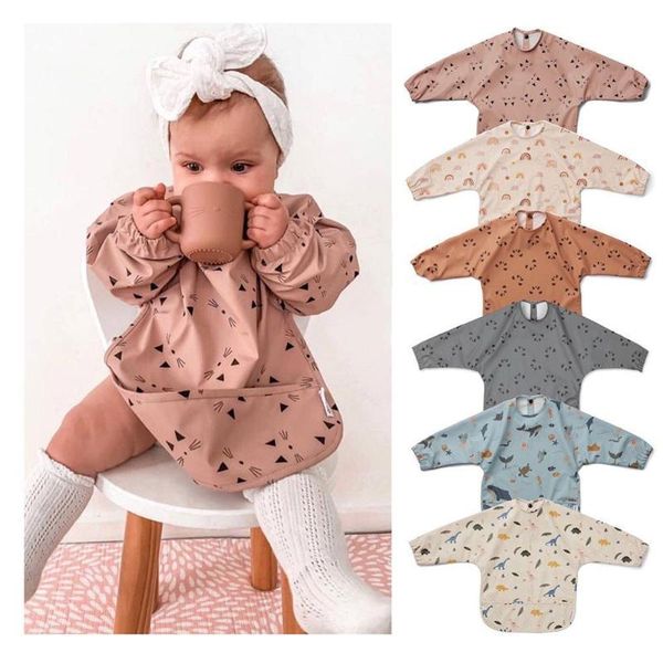 

bibs & burp cloths long sleeve baby kids toddler scarf waterproof art smock feeding bib apron pocket infant boys girls cloth drooling
