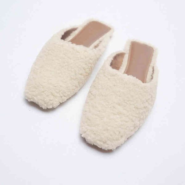 

slippers winter women house faux fur fashion warm shoes woman slip on flats female furry slides for designer mules awrg, Black