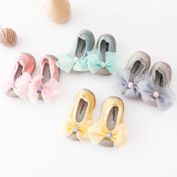 

first walkers spring bow children's floor socks rubber soles toddlers baby shoes anti-skid born girl