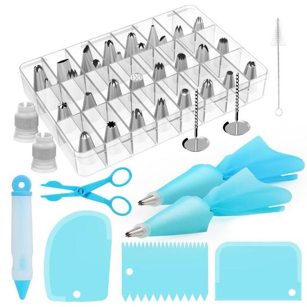 

baking & pastry tools 40pcs reusable bags stainless steel icing piping nozzles petal tip shaped cake decor decorating gadget