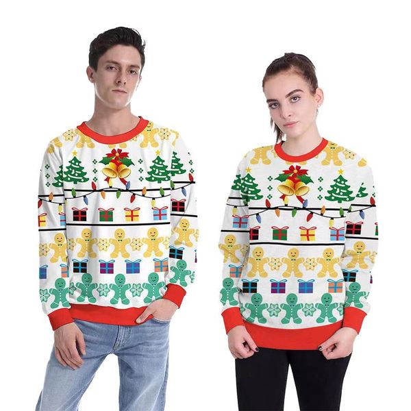 

men's sweaters autumn winter christmas bells print ugly jumper couples 2021 holiday pullovers women man sweatshirts, White;black